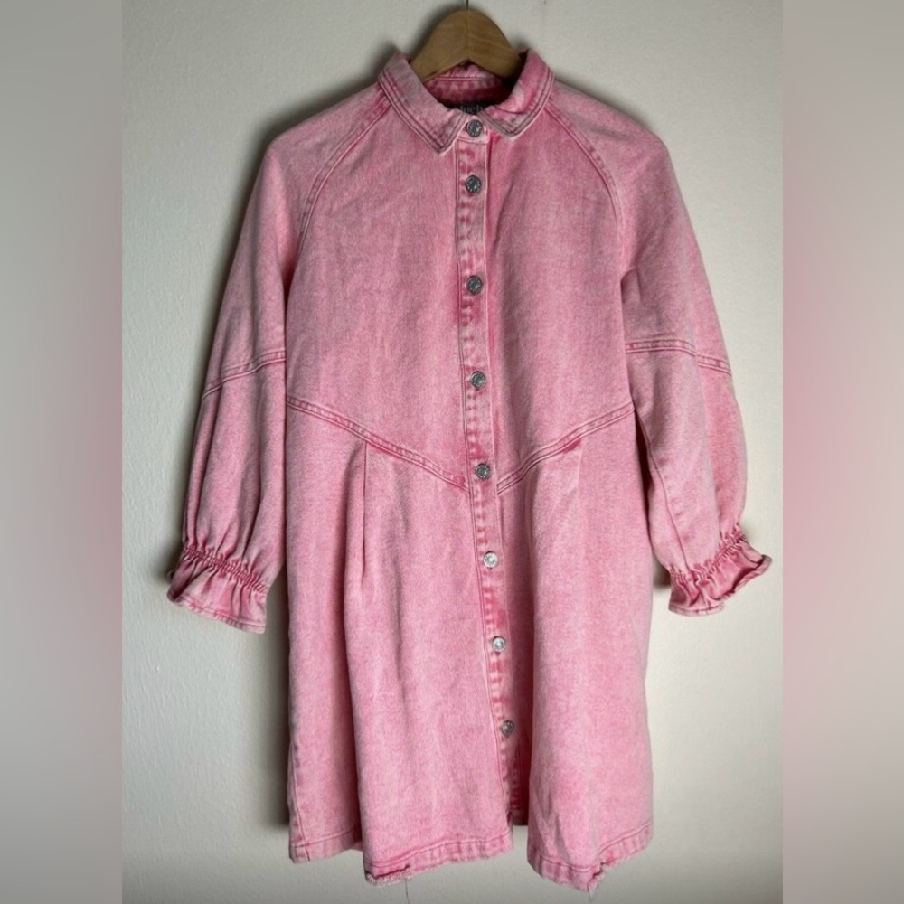 BLUE B Pink Denim Western Dress, M